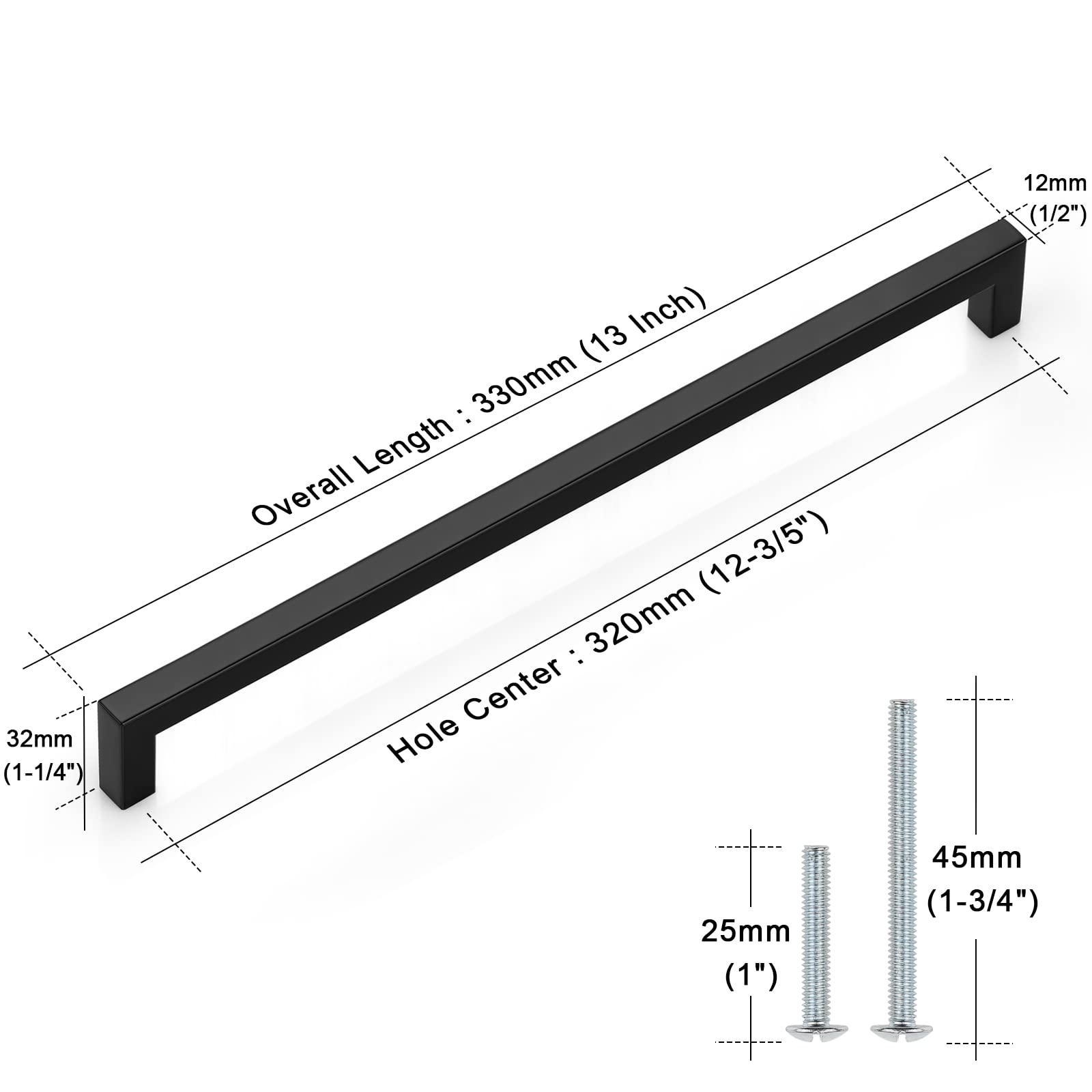 20 Pack Black Square Cabinet Pulls 12-3/5