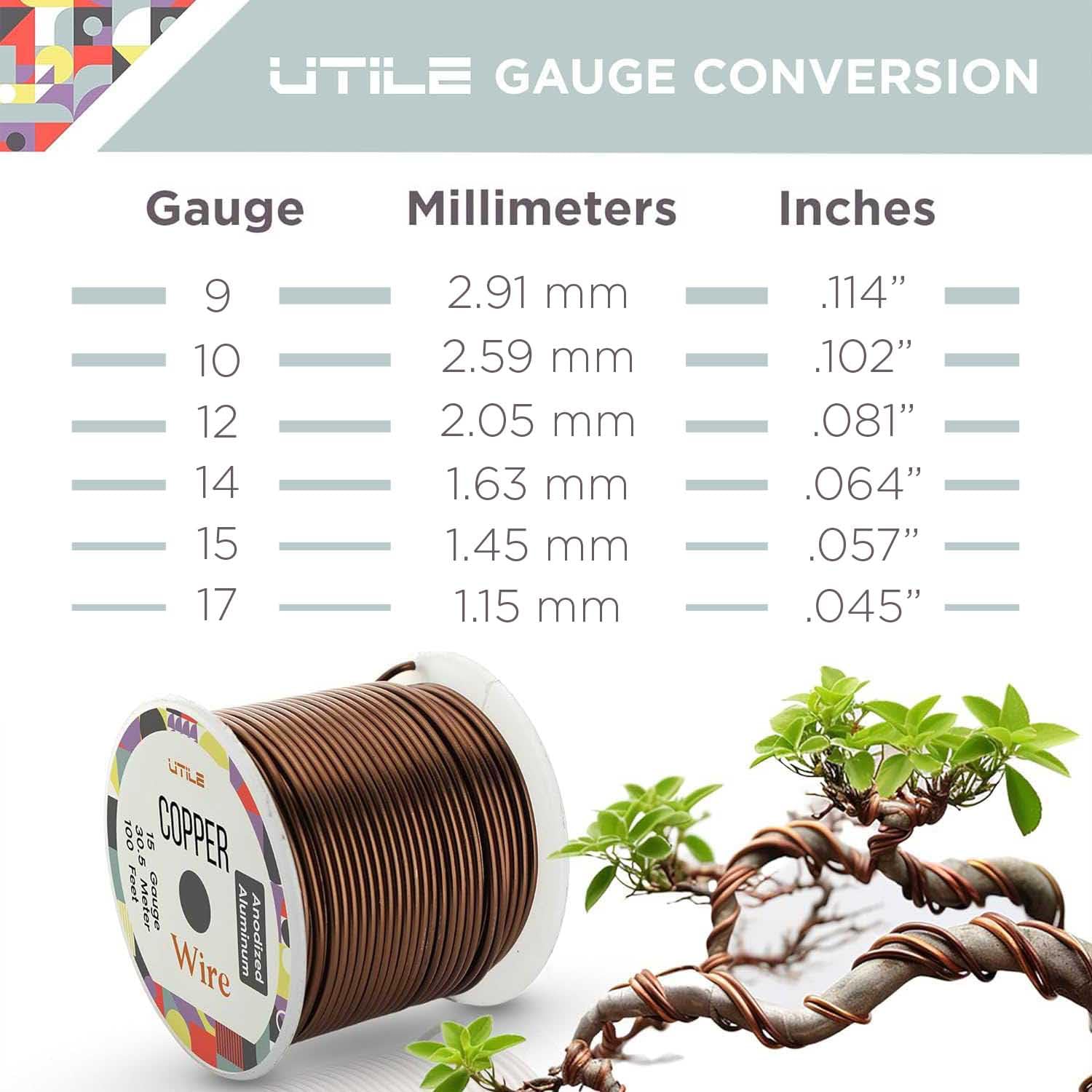 Anodized Aluminum Bonsai Training Wire - 1.4mm (15 Gauge) 100ft Bendable Plant Wire - Rust & Corrosion Resistant for Bonsai Trees - Perfect for Shaping, Styling & Supporting Small Trees