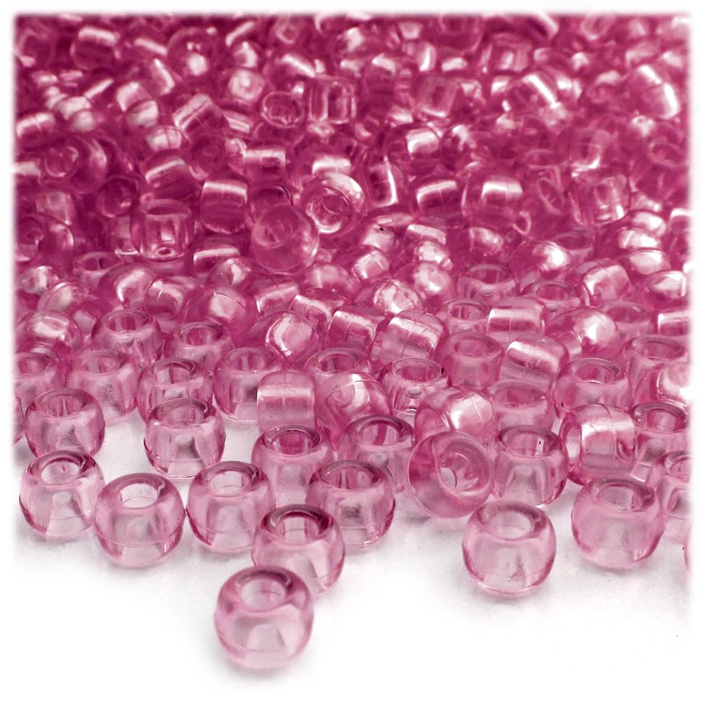 1000pcs 6x9mm Fuchsia Plastic Round Transparent Pony Beads for Jewelry Making, DIY Crafts, and Kids Projects - The Crafts Outlet