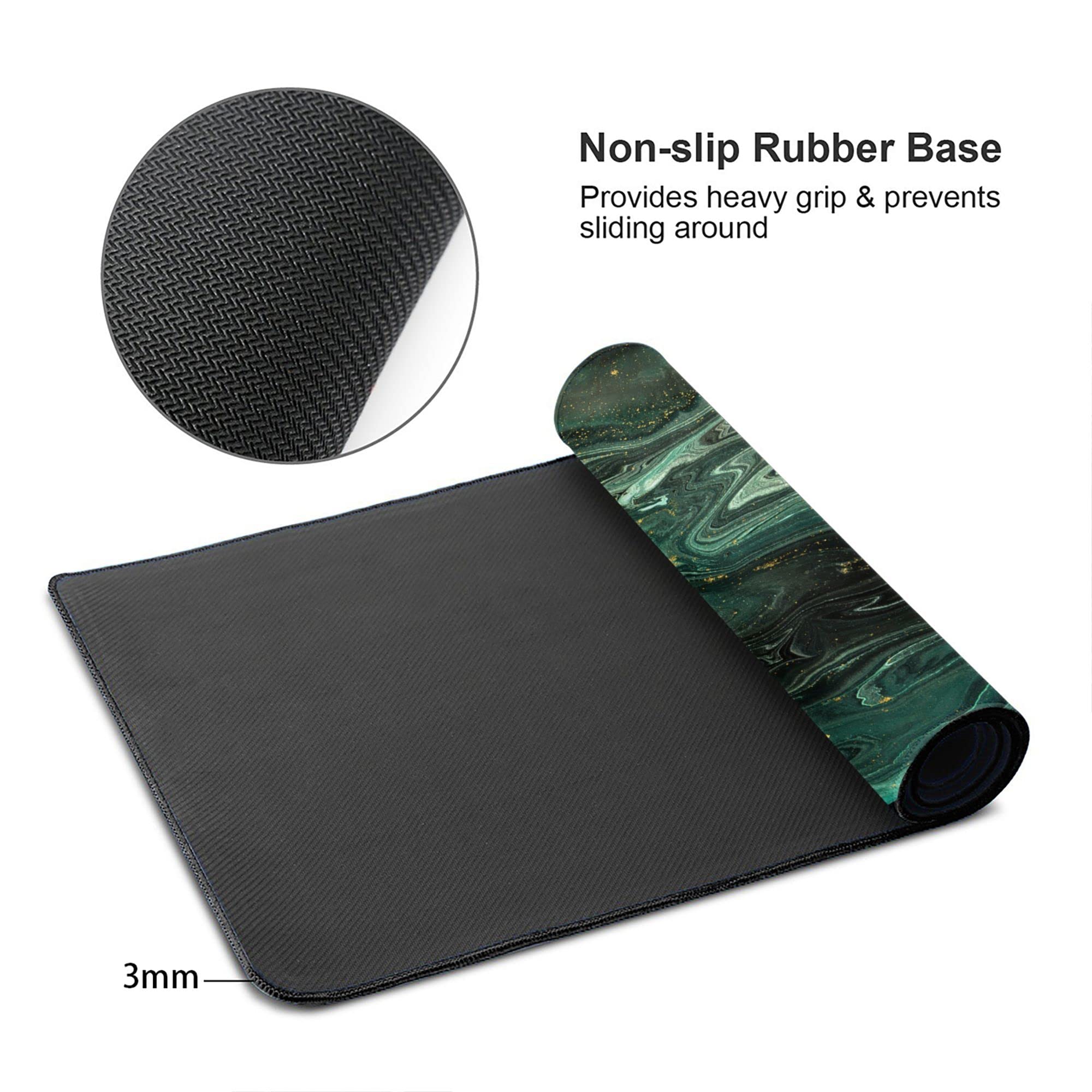 Premium Green Gold Liquid Marble Extended Gaming Mouse Pad - Non-Slip Rubber Base with Stitched Edges (31.5x15.7 Inch) for Office Work, PC Gaming & Computer Use - Perfect for Workstations, Gaming Setups & Home Offices