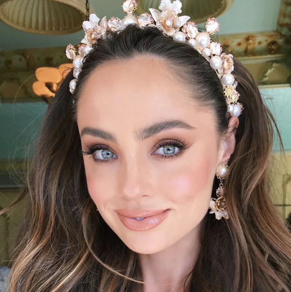 Sophia Bridal Pearl & Crystal Headpiece - Gold Tiara for Wedding, Prom & Special Occasions | A'el Este Bridal Accessories