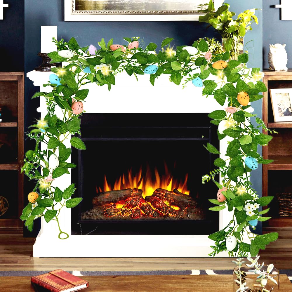 6.5 FT Easter Garland with Lights - Spring Home Decor, Easter Egg Decoration for Indoor & Outdoor, Party, Mantel, and Tree Decorating