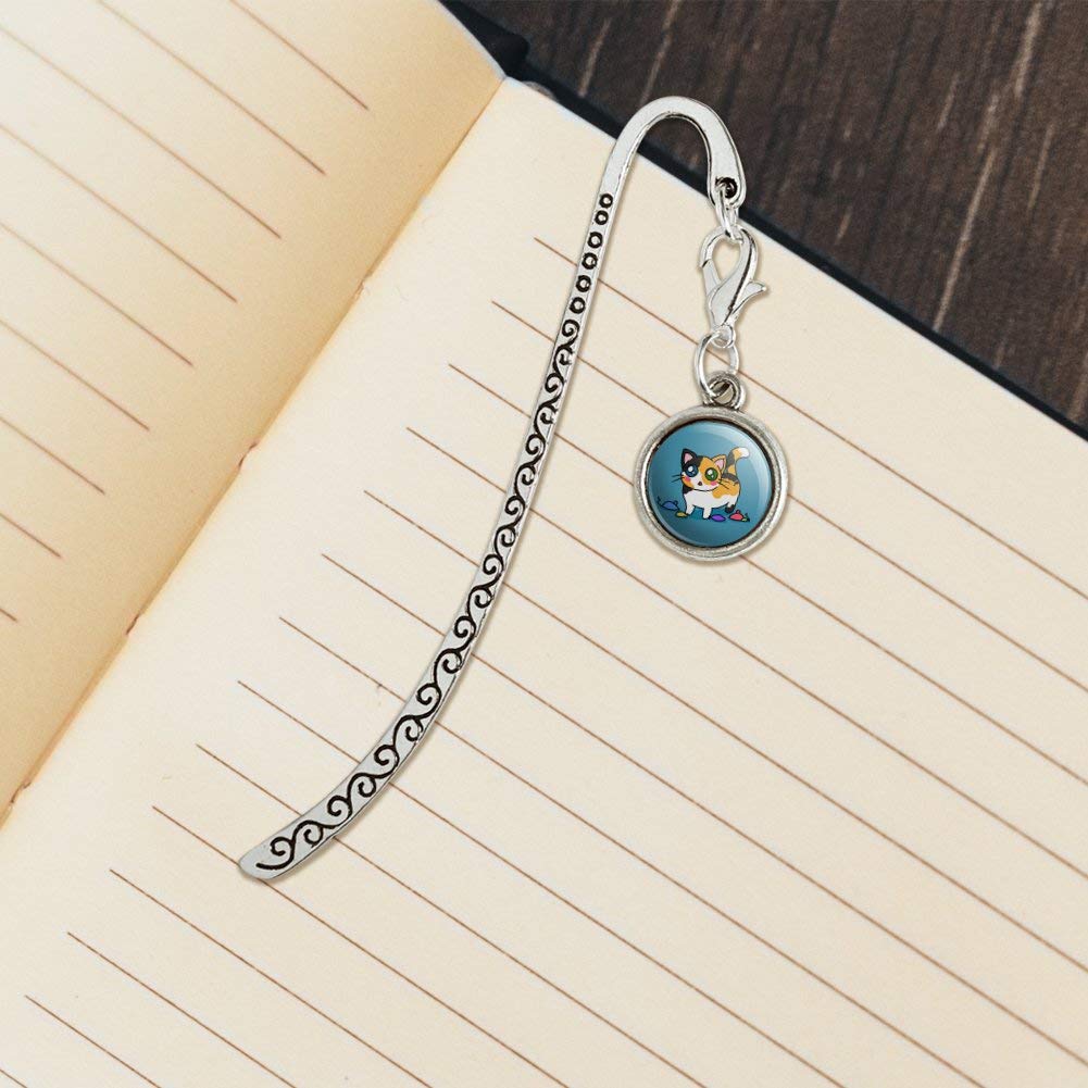 Calico Kitten Metal Bookmark with Charm - Cute Cat Bookmark for Readers & Book Lovers - Perfect Gift for Cat Owners & Bookworms (Reading Accessories, Book Club Gifts, Office Desk Decor)