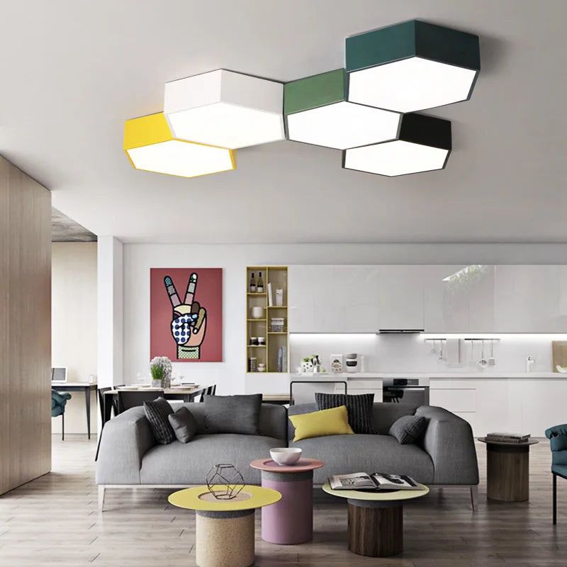 Stylish Honeycomb Ceiling Light Fixture - Modern Hexagon LED Pendant Lamp for Living Room, Bedroom & Dining Room Decor