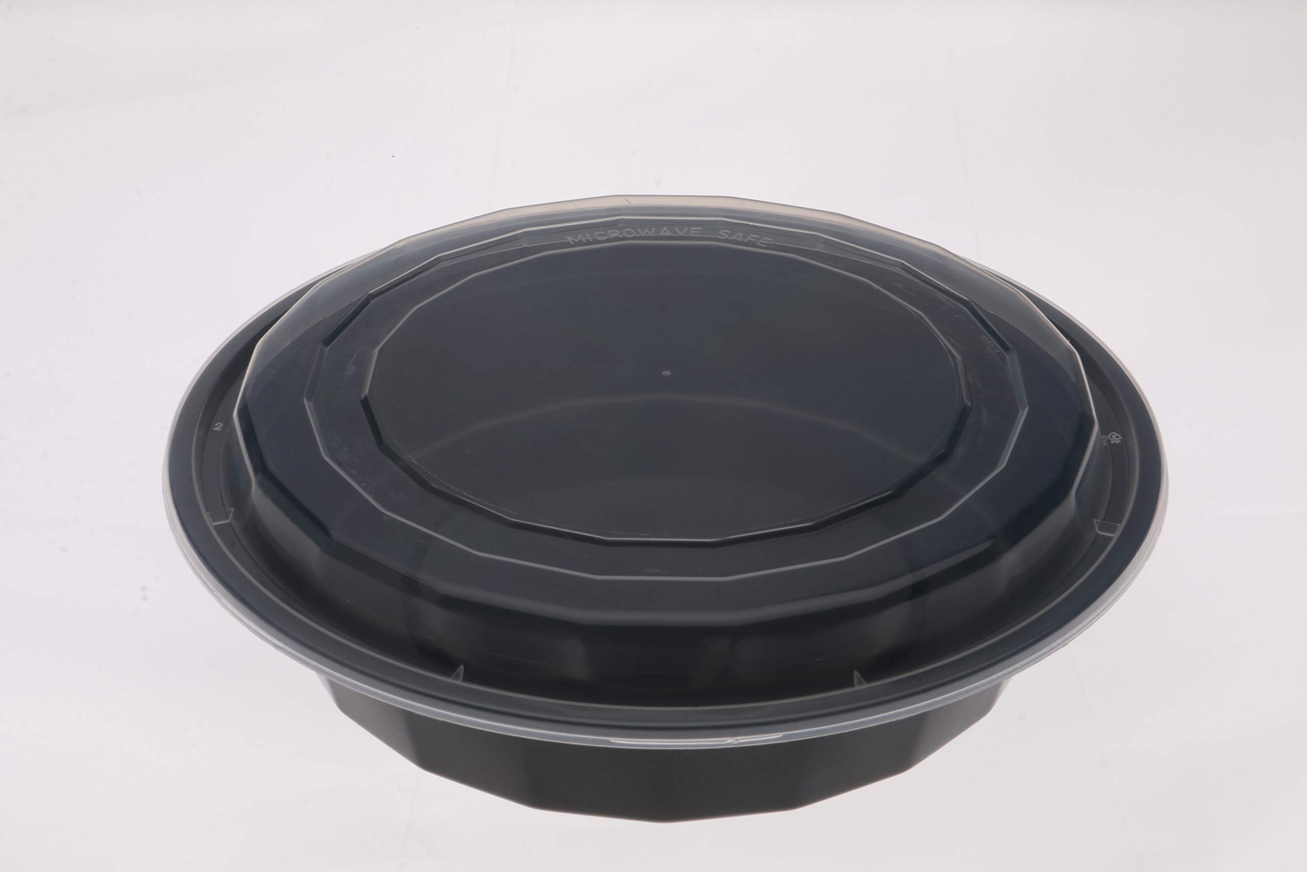 TD Container F9048 9-Inch 48oz Round Food Storage Containers with Black Base & Clear Lid - 150 Sets for Meal Prep, Leftovers, and Pantry Organization