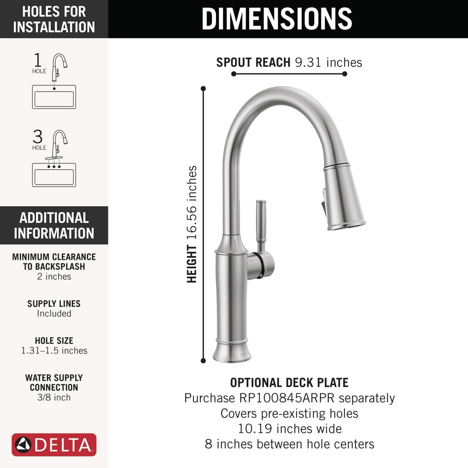 Delta Renaldi Pull-Down Kitchen Faucet with ProClean Sprayer - Brushed Nickel Finish, Lumicoat Arctic Stainless (Model 9184-AR-PR-DST) - Perfect for Modern Farmhouse & Contemporary Kitchen Sinks