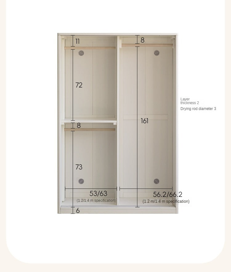 Birch Solid Wood Kids Wardrobe with Cream Sliding Doors - Durable & Stylish Storage for Bedrooms, Playrooms, and Nurseries