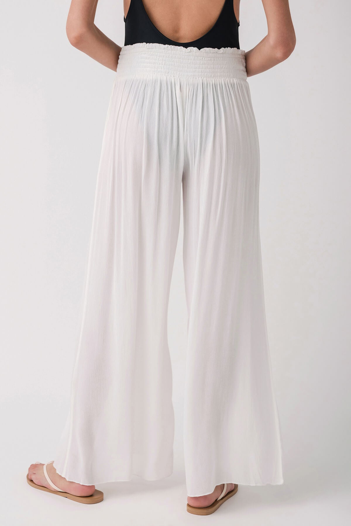 Elan Smock Waist Beach Pants for Women - Comfortable High Waisted Linen Pants for Summer, Vacation & Boho Style - Perfect for Beach, Travel and Casual Outings