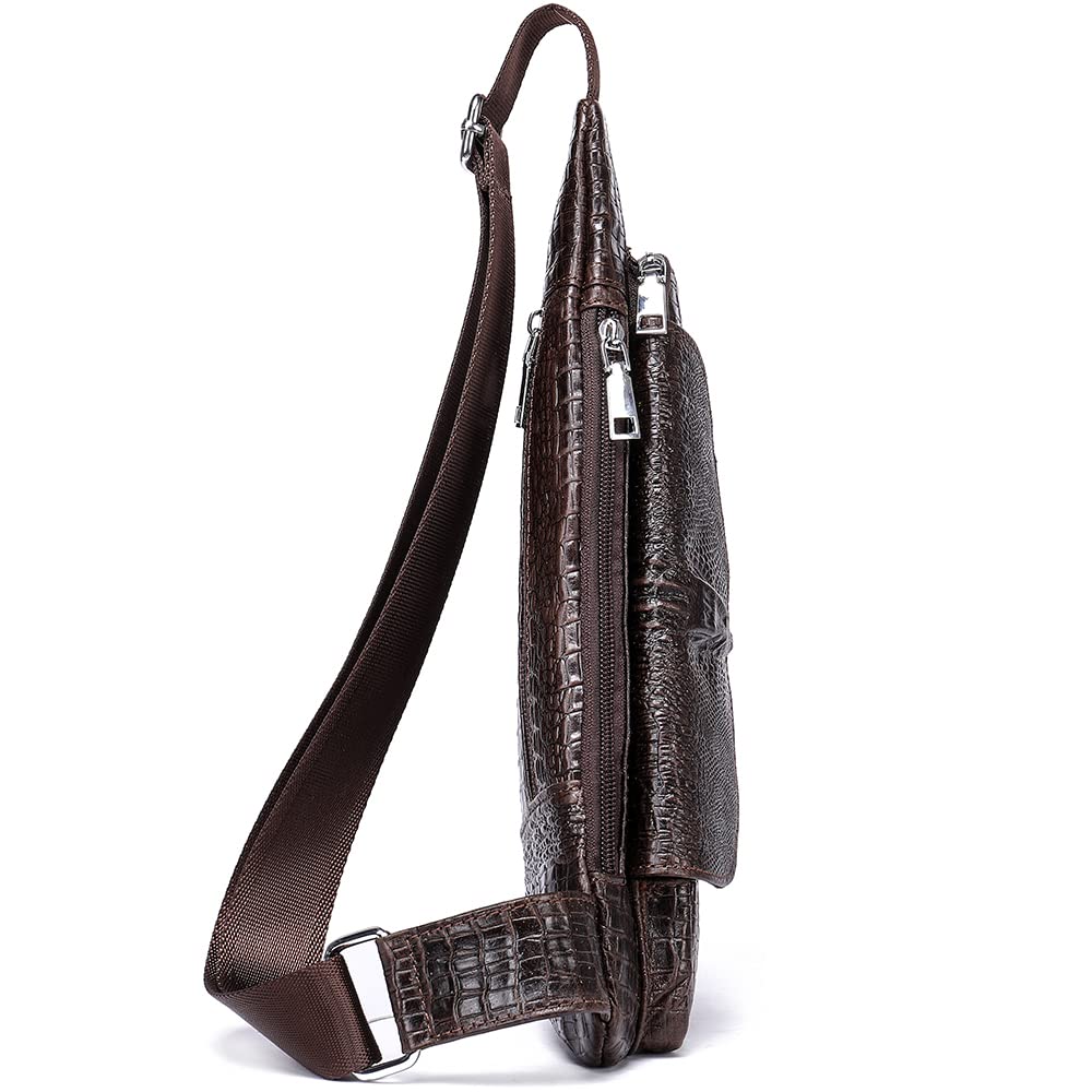 Genuine Leather Crocodile Sling Bag for Women & Men - Stylish Crossbody Shoulder Purse Backpack in Brown | Perfect for Travel, Work & Everyday Use