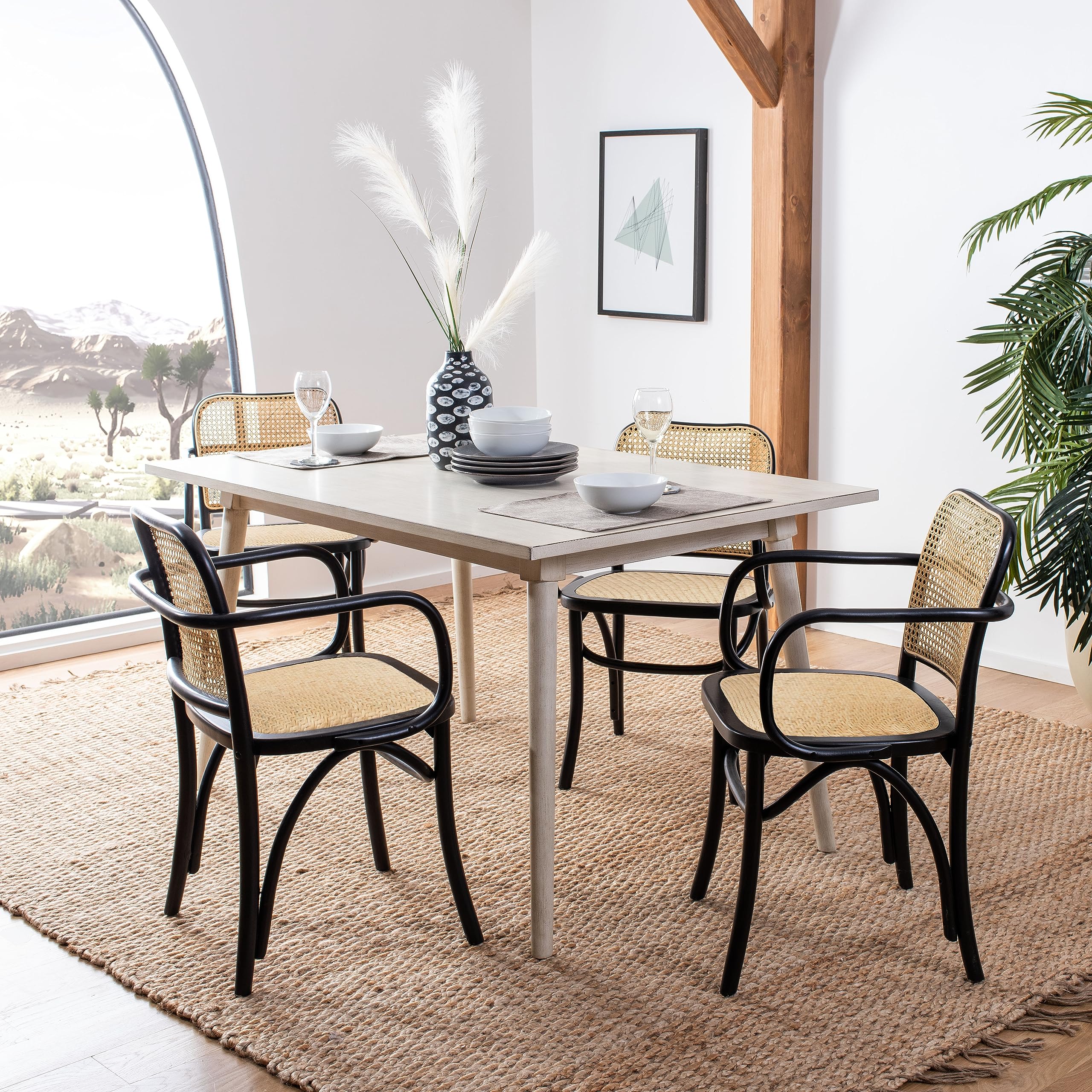 Safavieh Home Keiko White & Natural Cane Dining Chair - Modern Farmhouse Style for Kitchen, Dining Room & Breakfast Nook