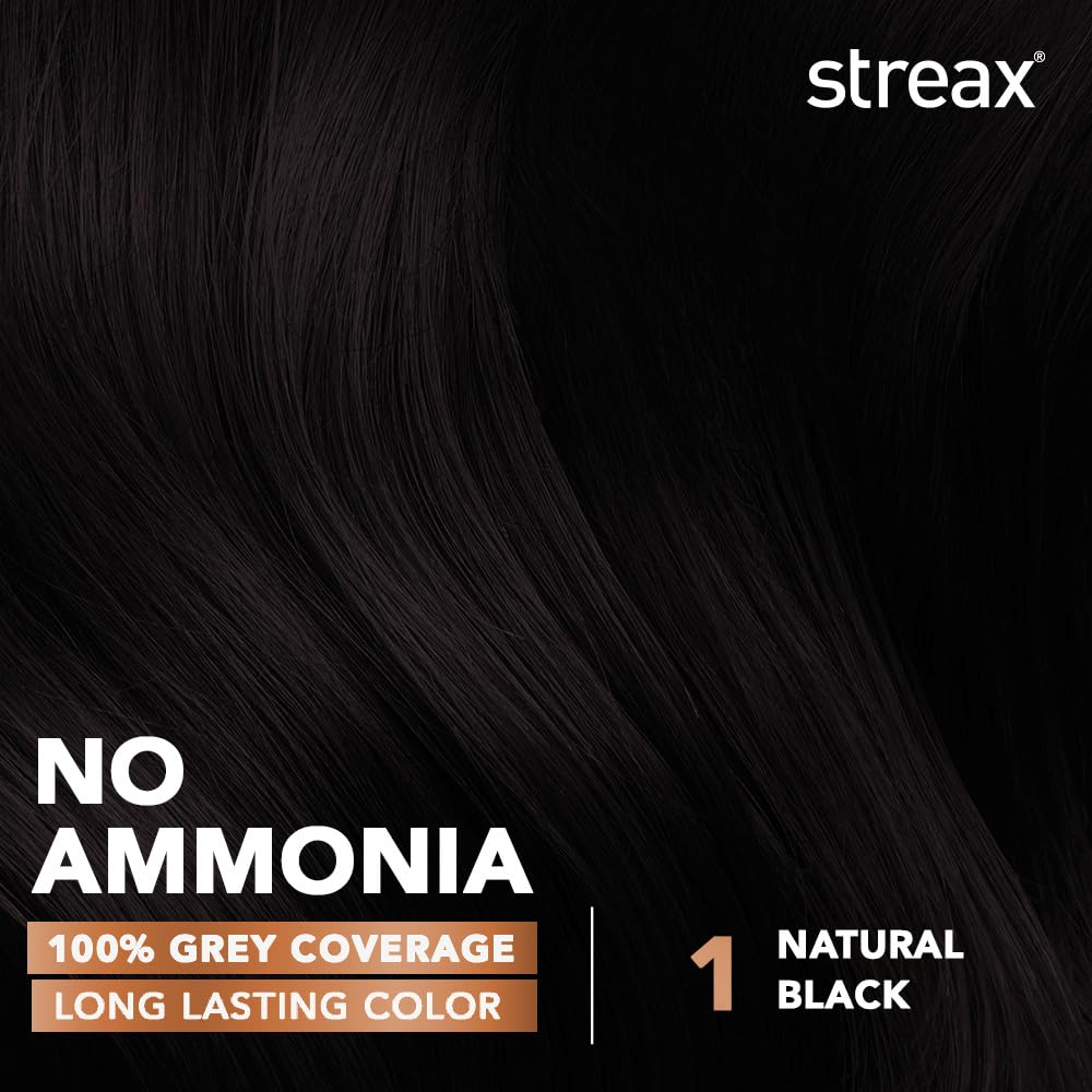 Streax Permanent Hair Color Cream - 100% Gray Coverage with Argan & Walnut Oil - Long Lasting Natural Black Hair Dye for Women (120ml) - Perfect for At-Home Salon Quality Color & Touch-Ups