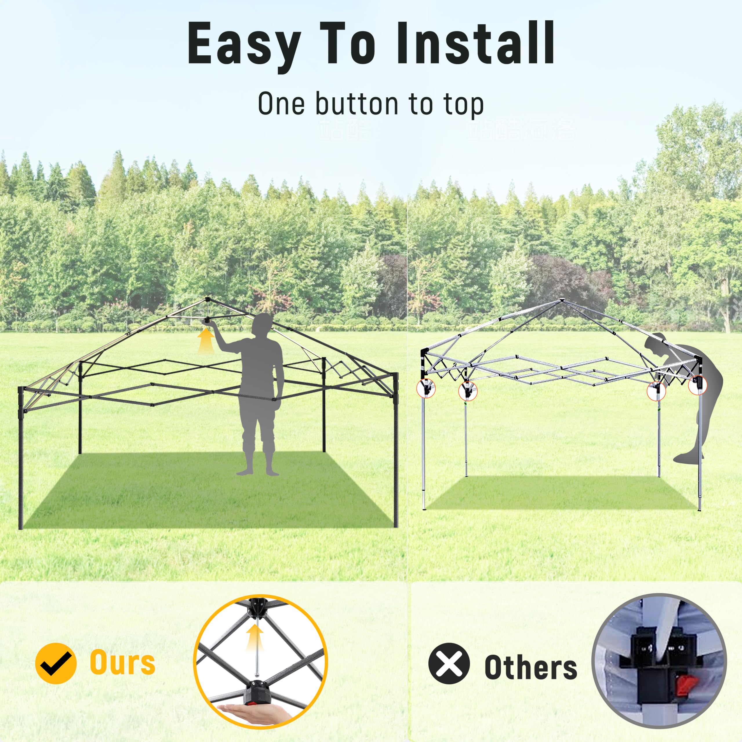 10x10 Pop Up Canopy Tent - Easy 1-Person Setup with Roller Bag, 3 Adjustable Heights, 4 Sandbags & 8 Stakes - Waterproof & UPF50+ Sun Protection - Perfect for Outdoor Parties, Beach Events, Camping & Backyard Gatherings