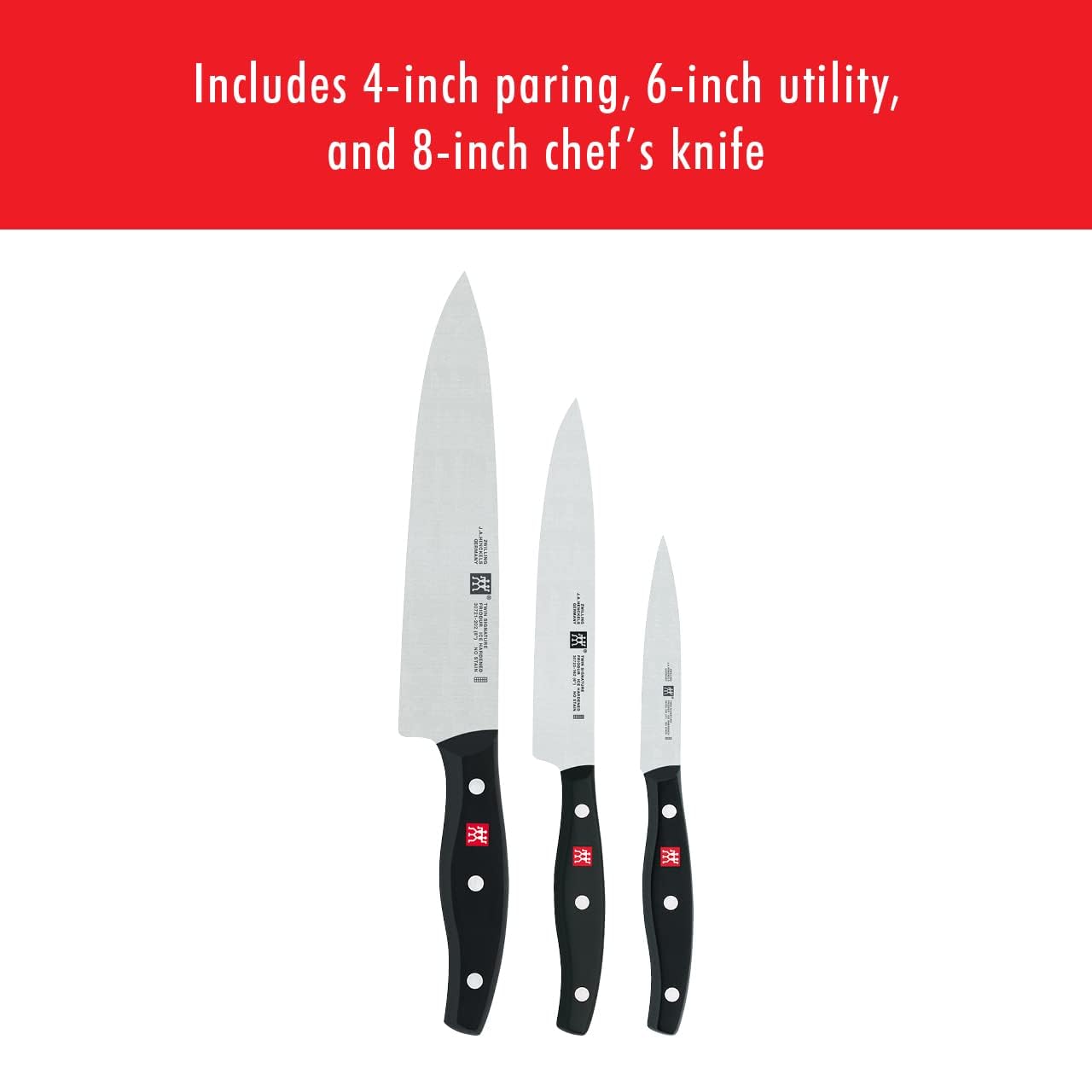 ZWILLING Twin Signature 3-Piece German Knife Set - Razor-Sharp High Carbon Stainless Steel - Dishwasher Safe - Made in Germany - Perfect for Home Cooking, Professional Chefs & Kitchen Enthusiasts