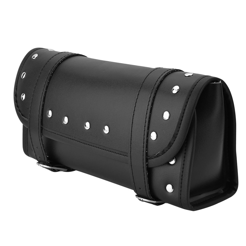 Aramox Motorcycle Handlebar Bags - Black PU Leather Motorbike Front & Rear Fork Tool Bag, Waterproof Storage Saddlebag for Adventure Touring, Commuting & Road Trips