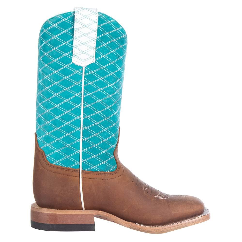 Macie Bean Girls Turquoise Cowboy Boots with Pecan Barking Iron Design - Perfect for Western Rodeo, Country Dance & Cowgirl Fashion