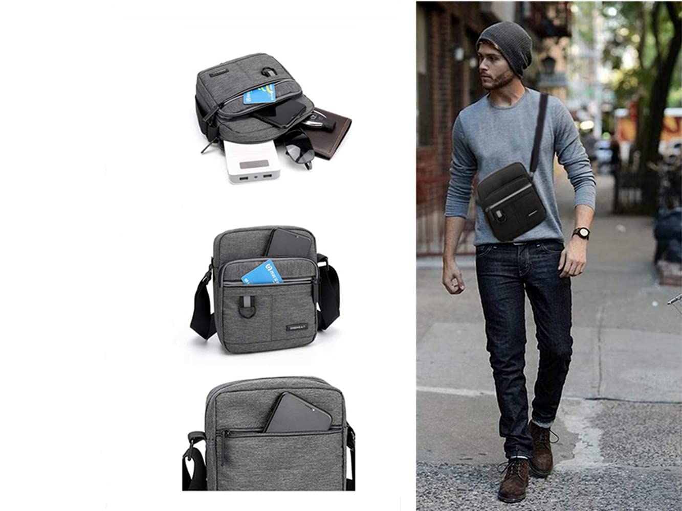 Compact Canvas Crossbody Bag for Men - Small Shoulder Bag & Mini Messenger Bag - Holds Phone, Wallet & Coins - Perfect for Travel, Commuting & Daily Use