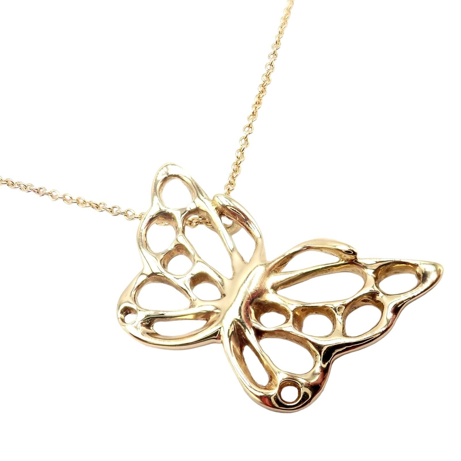 Authentic Tiffany & Co Cummings 18k Yellow Gold Butterfly Pendant Necklace Vintage 1988 - Elegant Jewelry Gift for Women, Perfect for Anniversaries & Special Occasions