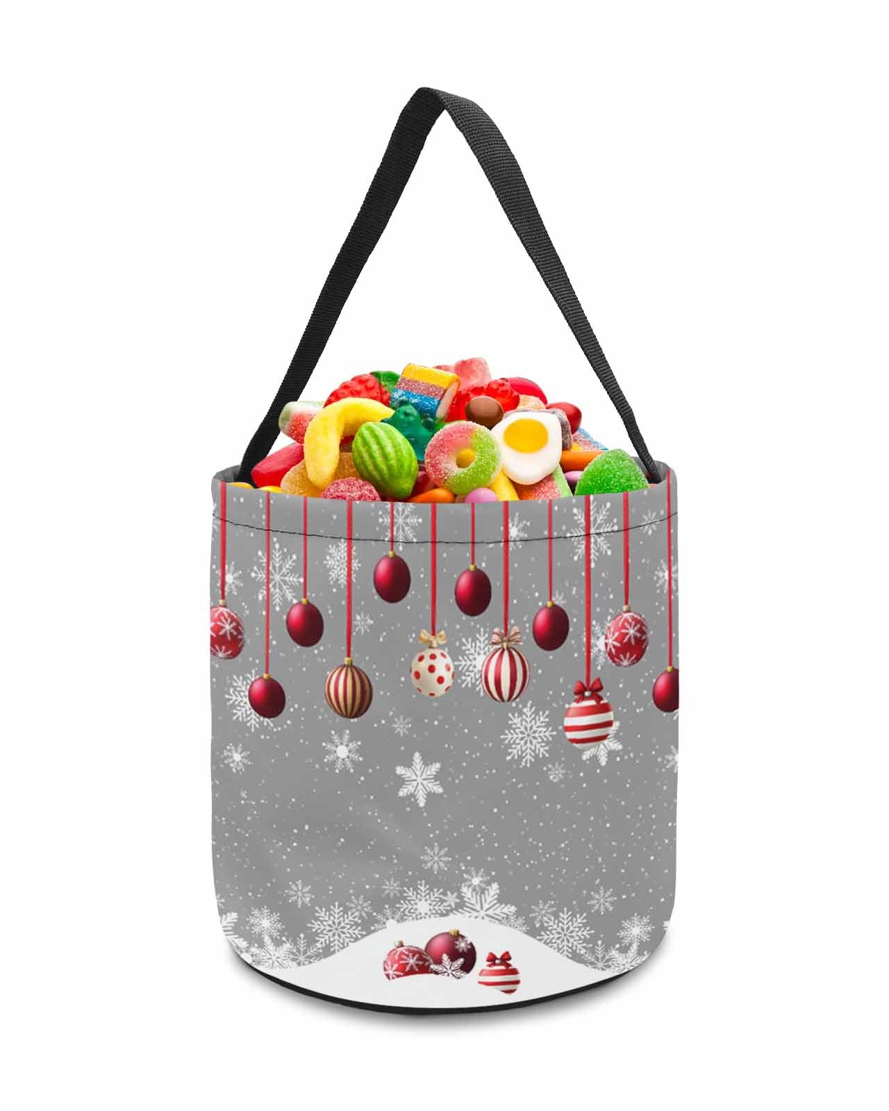 2 Pack Reusable Halloween Trick or Treat Candy Bags | Winter Snowflake Christmas Gift Baskets | Collapsible Holiday Party Favor Totes for Kids & Adults | Perfect for Trick-or-Treating, Christmas Gifting & Seasonal Decor (Gray Snow Scene Design)