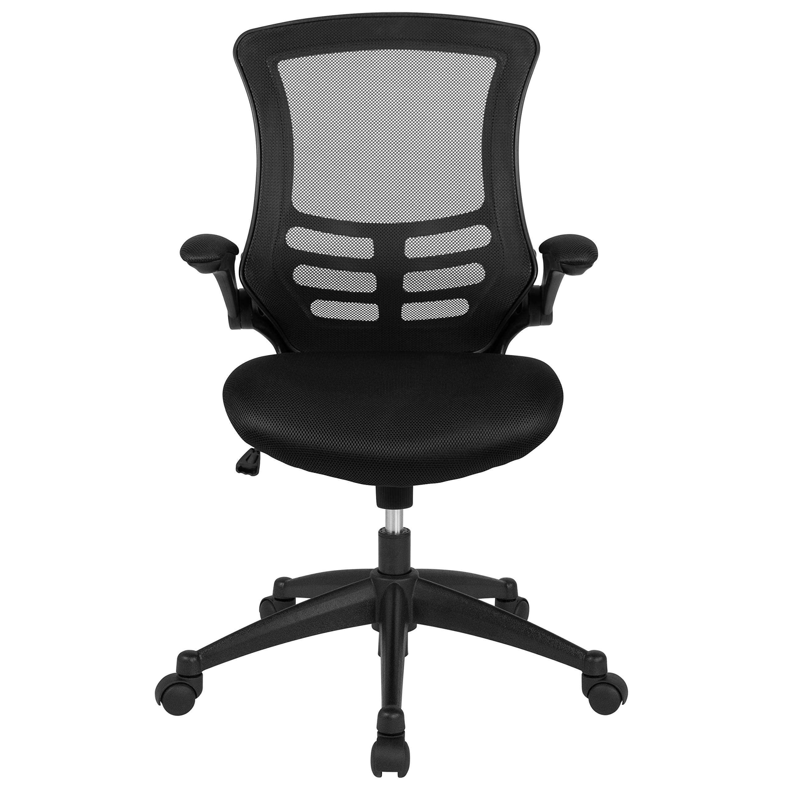 Flash Furniture Set of 8 Mid-Back Swivel Ergonomic Office Chairs with Flip-Up Arms, Black Mesh - Perfect for Home Office, Conference Rooms & Workspaces