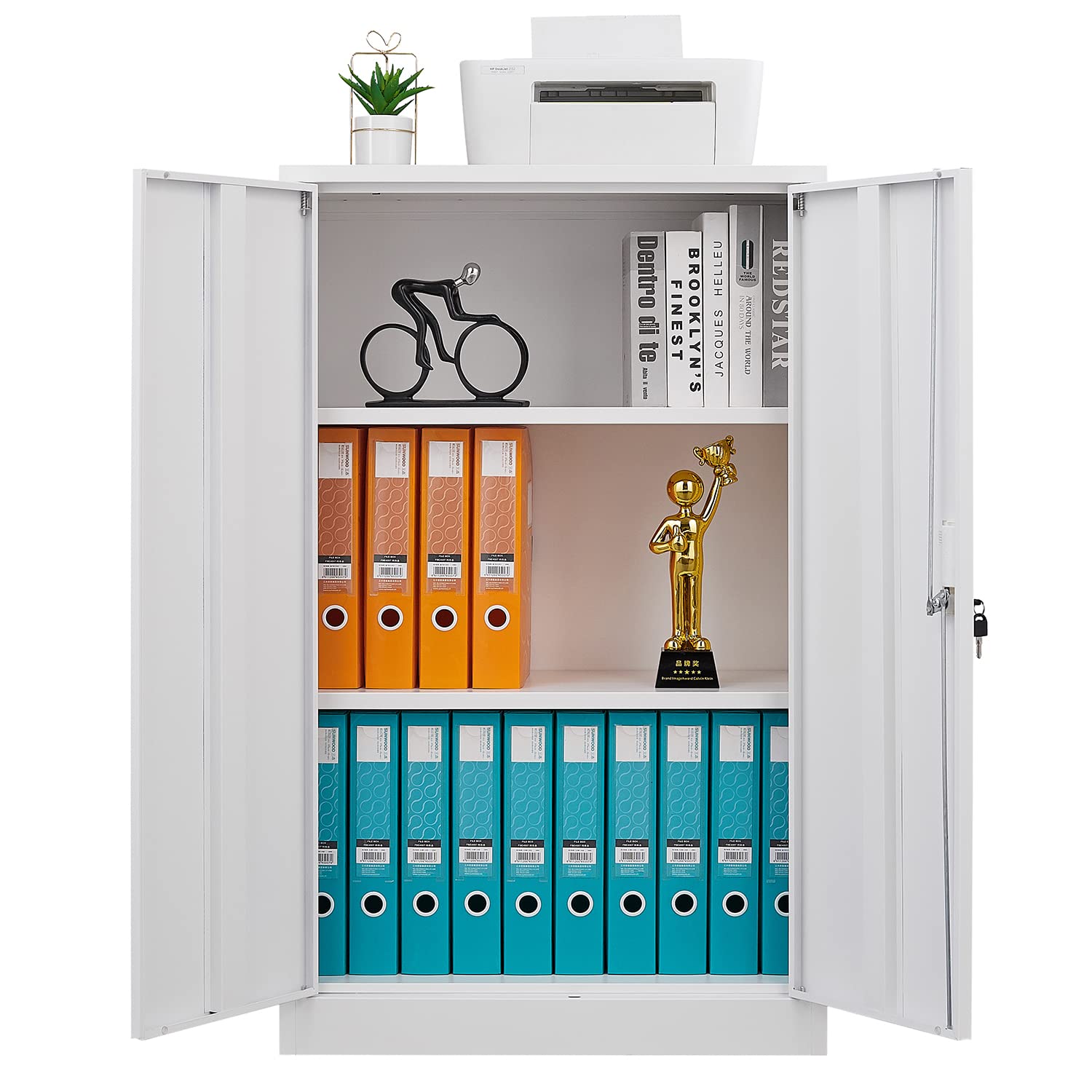 NicBex White Metal Storage Cabinet - Locking File Cabinet with Adjustable Shelves, Foldable for Home Office, School & Garage Organization | Secure Document & Supply Storage Solution