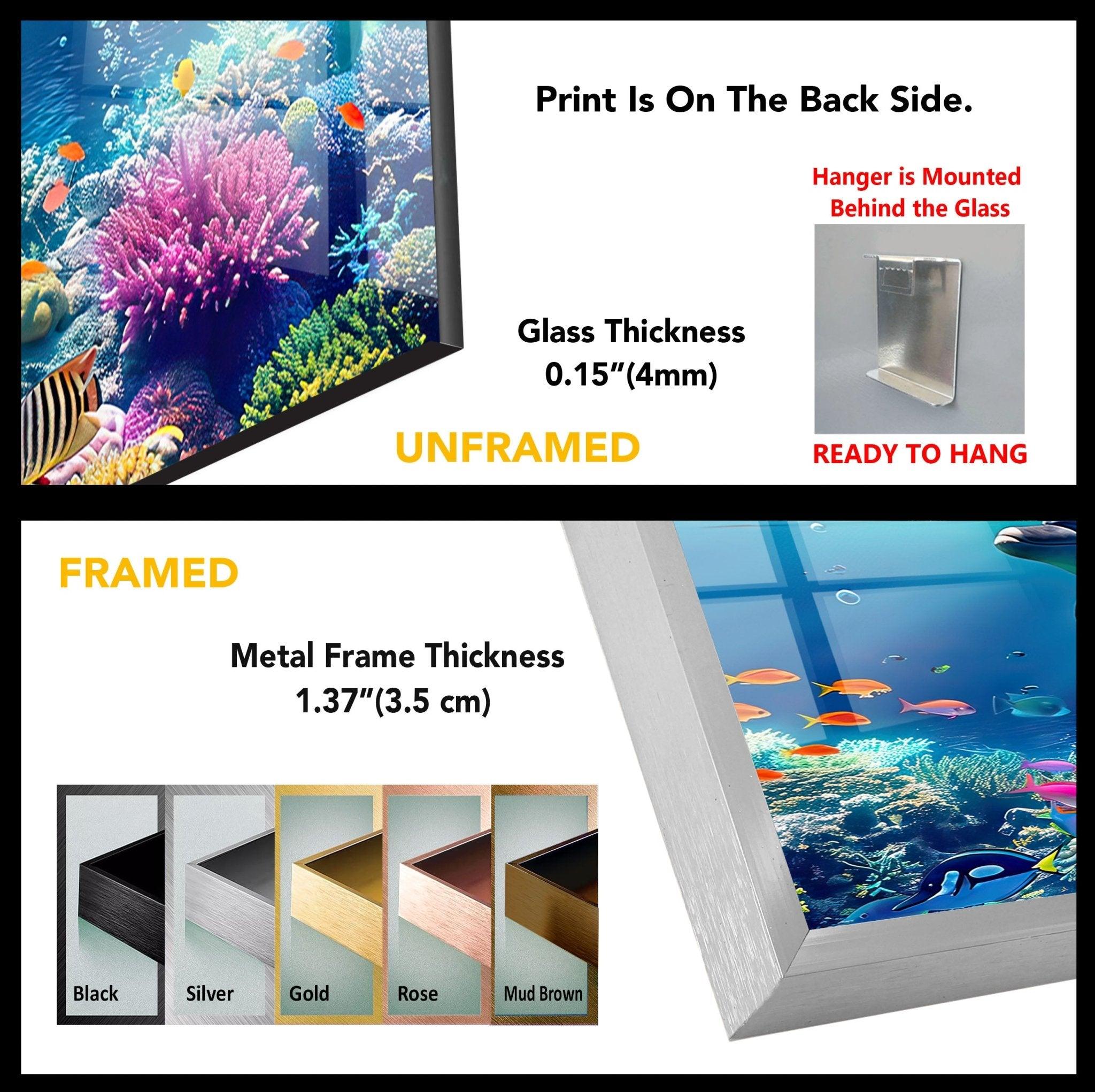 Stunning Underwater Dolphins Glass Wall Art - Handmade Ocean Theme Decor for Living Room, Bedroom & Office