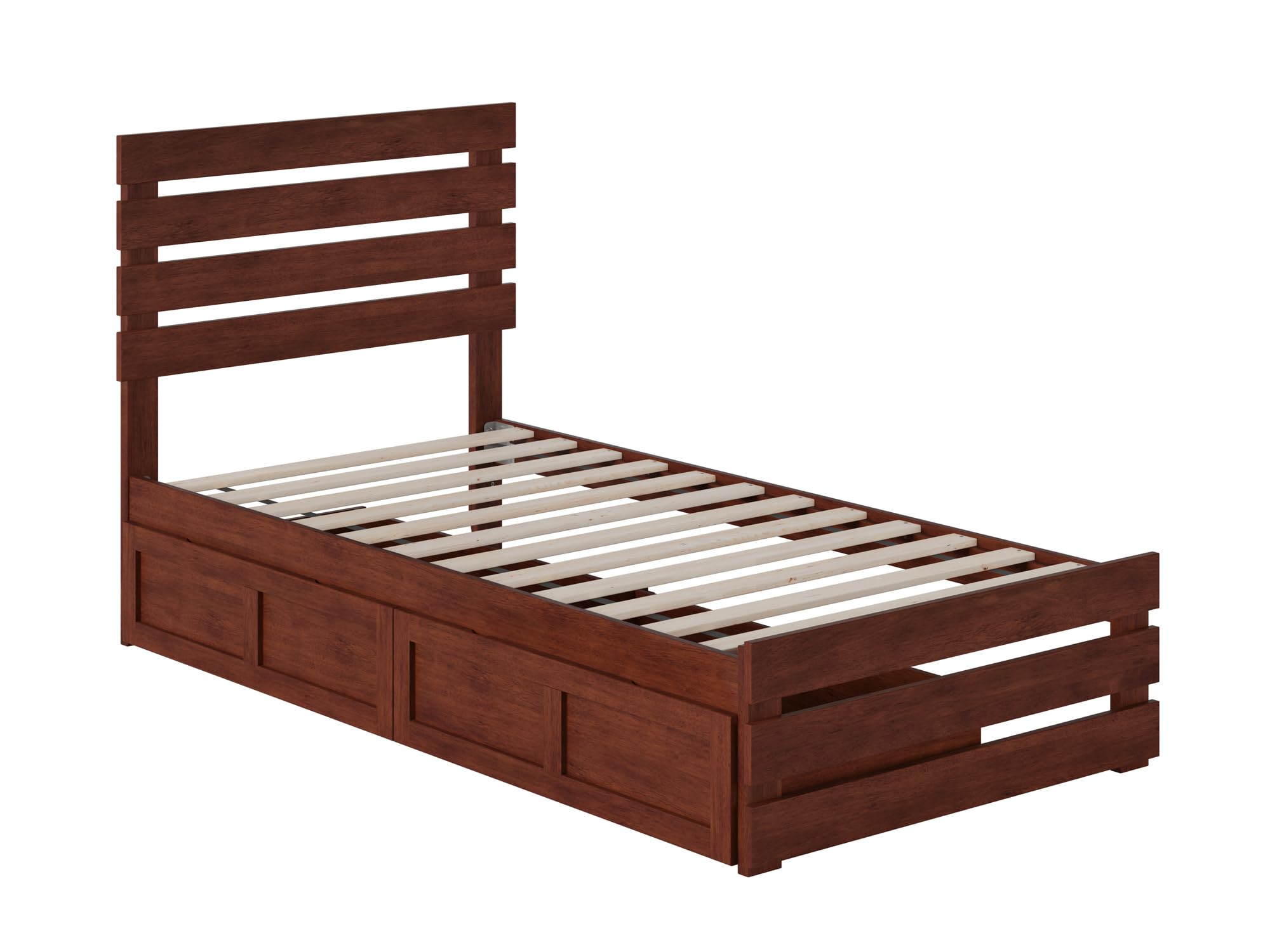 AFI Oxford Twin Bed Frame with Footboard, USB Turbo Charger & 2 Storage Drawers - Walnut Finish for Kids, Teens & Guest Rooms | Space-Saving Bedroom Furniture with Charging Station