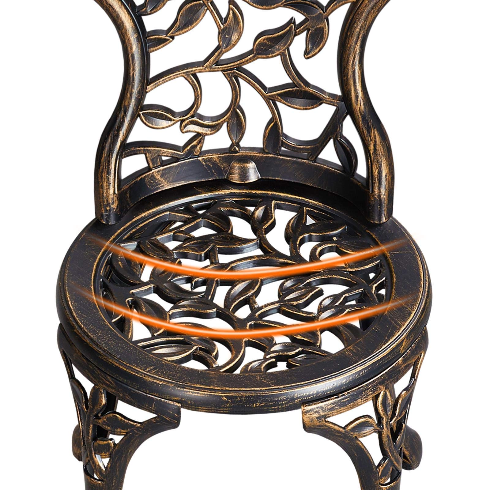 Topeakmart 3-Piece Bistro Set with Round Table and 2 Chairs, Antique Weather-Resistant Outdoor Patio Furniture with Rose Design - Perfect for Garden, Balcony, and Backyard Relaxation