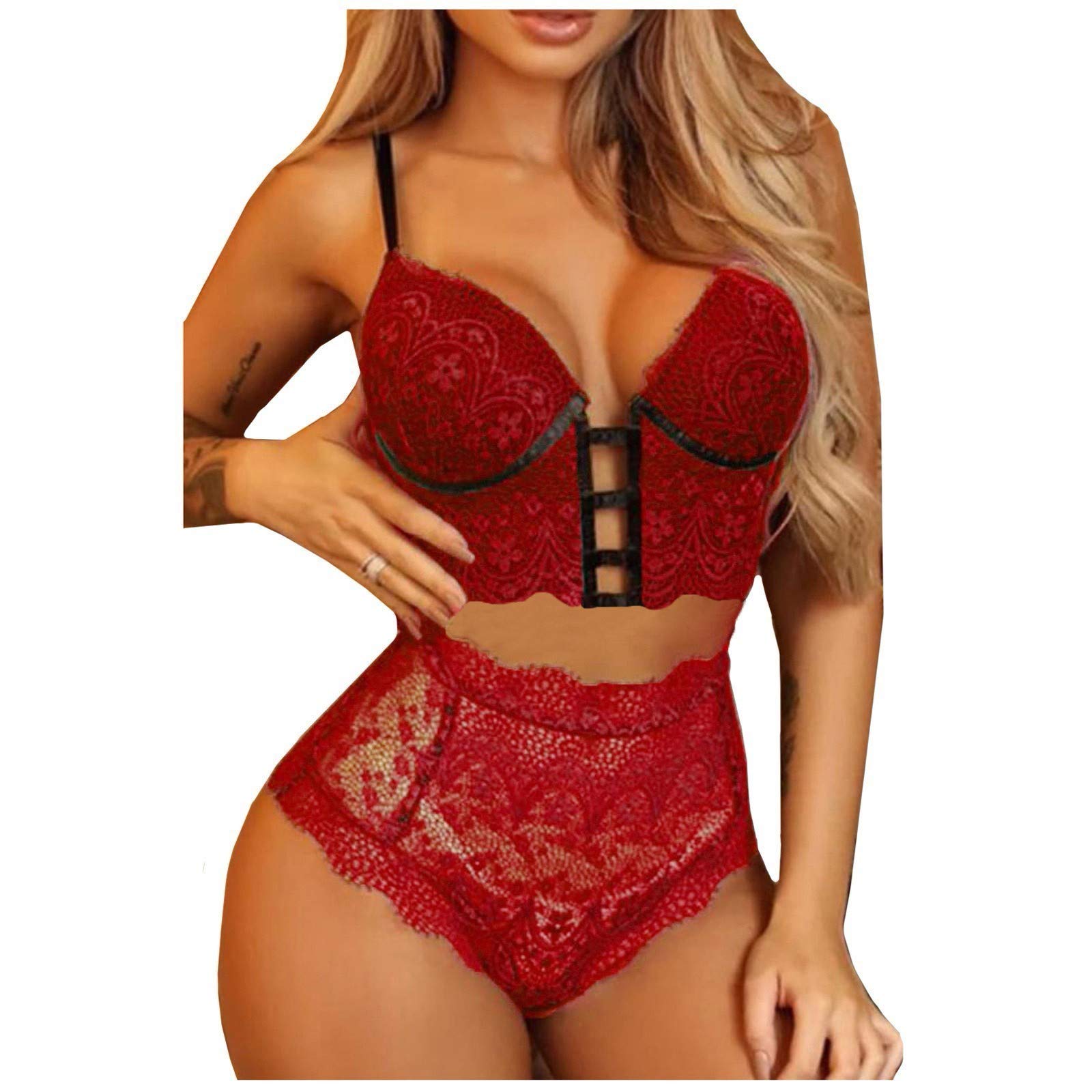 Sexy Lingerie Set for Women - Strappy Lace Bra & Panty Set, Comfortable Sleepwear & Intimate Wear for Date Night, Bridal Shower, Valentine's Gift