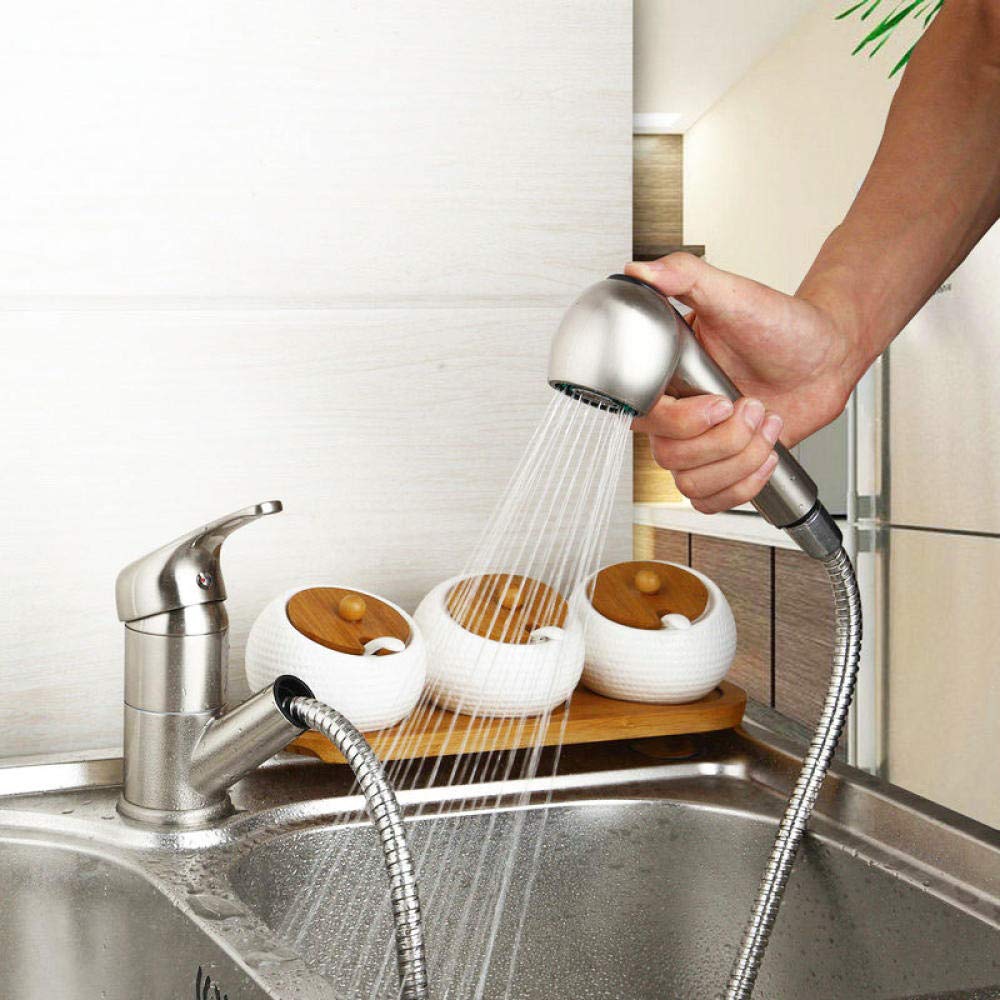360° Swivel Dual Function Brushed Nickel and Brass Kitchen Faucet with Pull-Out Sprayer - Perfect for Modern Sinks and Busy Home Cooks