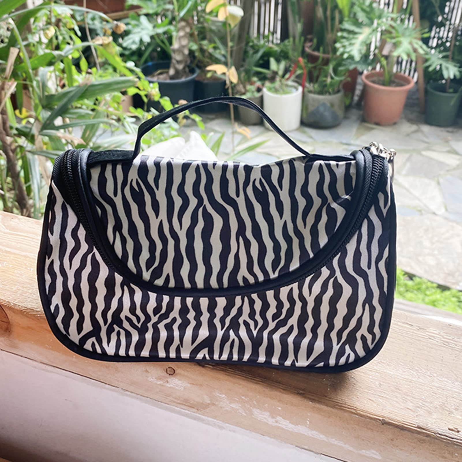 Waterproof Zebra Print Cosmetic Bag for Women - Nylon Makeup Organizer with Jewelry Pouch, Travel Toiletry Bag for Girls, Perfect Gift for Makeup Brushes & Digital Accessories | Ideal for Travel, Gym & Daily Use