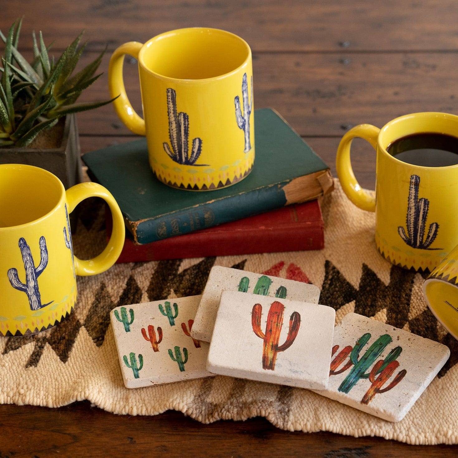 Saguaro Cactus Coasters Set of 4 - Absorbent Ceramic Drink Coasters for Home & Office Decor - Perfect for Coffee Tables, Bars, and Outdoor Patio Use