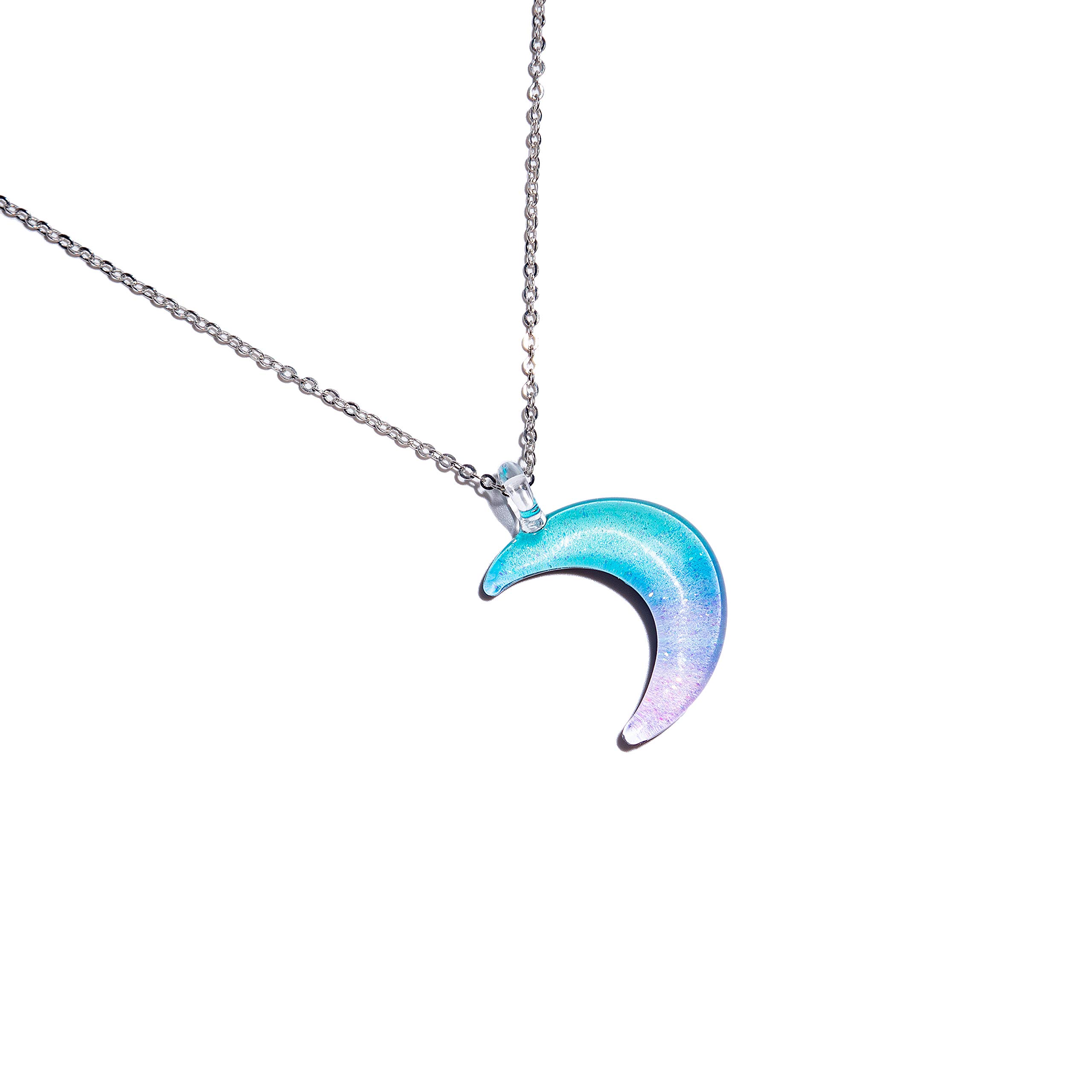 Pastel Half Moon Glass Pendant Necklace - Handmade Jewelry for Gifts