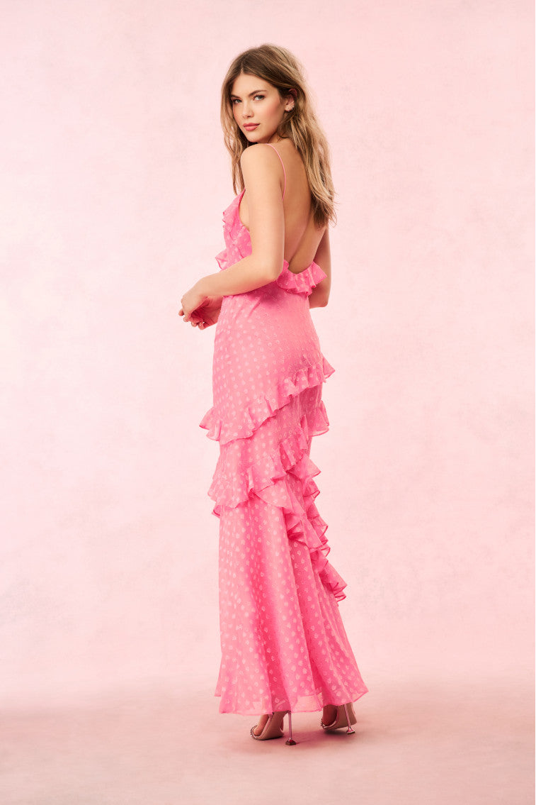 Elegant Rialto Heart Ruffle Maxi Dress for Women - Flowy Summer Beach Wedding Party Gown - Perfect for Vacations, Date Nights & Special Occasions