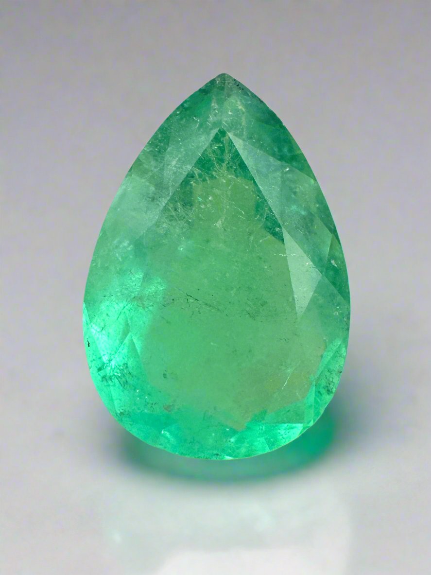5.21 Carat 14x10mm Pastel Lime Green Natural Loose Colombian Emerald Pear Cut Gemstone for Jewelry Making, Engagement Rings & Luxury Collections