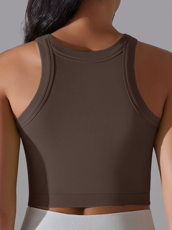 ZASUWA Women's Solid Color Ribbed Stretch Tight Round Neck Tank Top - Perfect for Yoga, Workouts, and Casual Wear