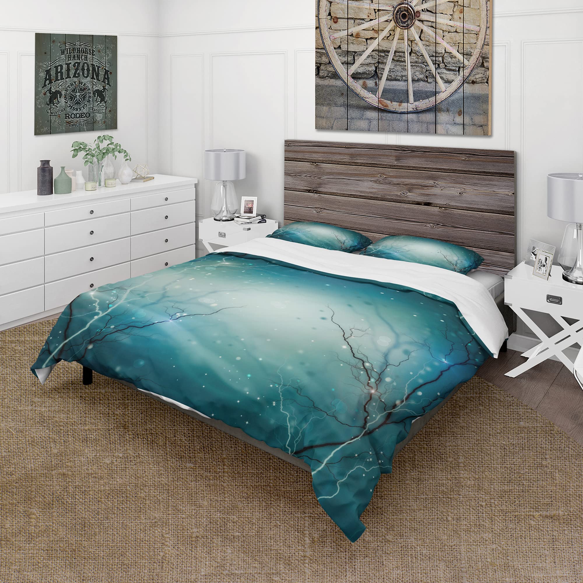 Blue Winter Fantasy Forest Traditional Duvet Cover Set - Twin Size 3-Piece Landscape Bedding | All-Season Comfort for Cozy Bedrooms & Guest Rooms
