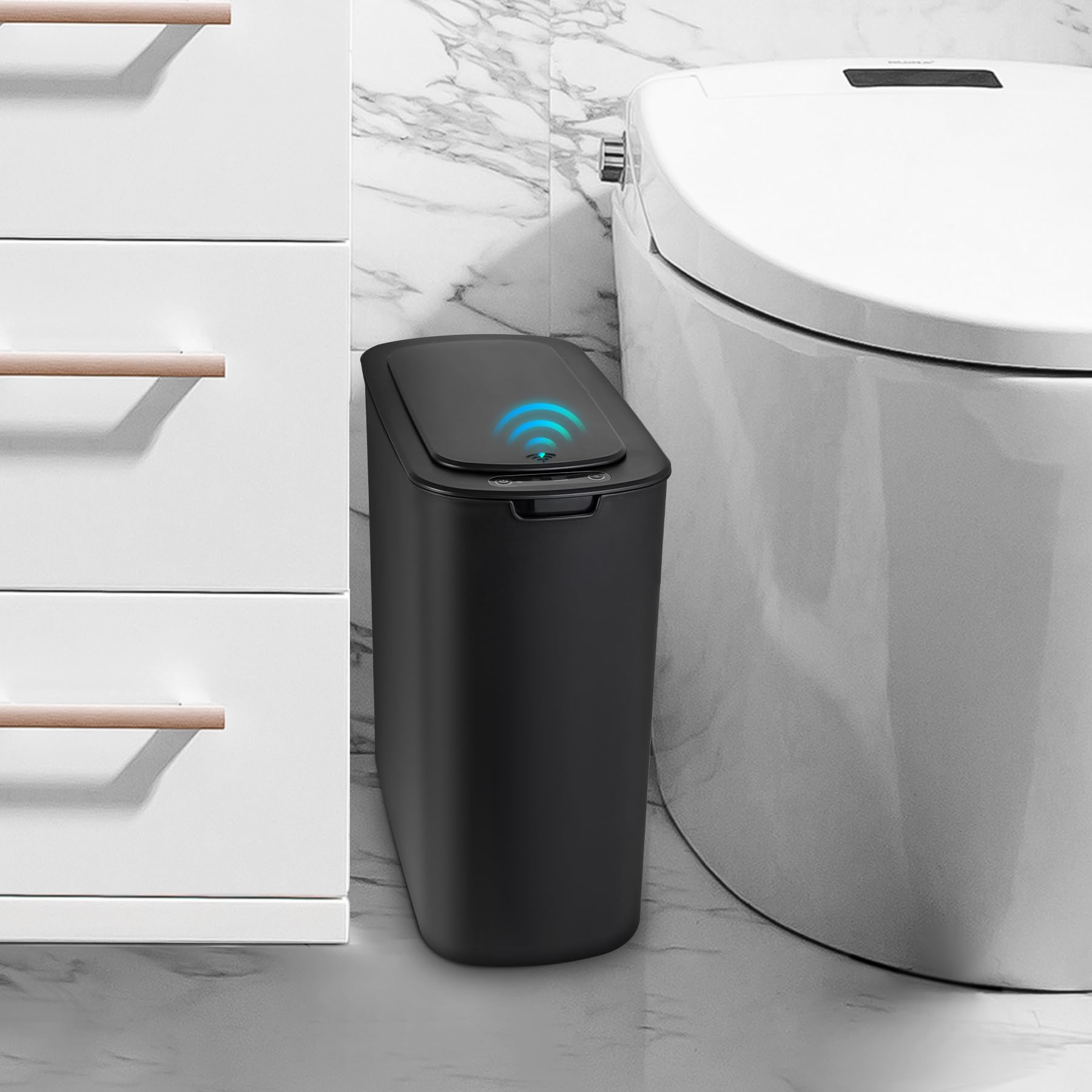 Automatic Motion Sensor Trash Can with Lid - 2.6 Gallon Touchless Garbage Bin, Smart Slim Plastic Wastebasket for Bathroom, Toilet, Office, RV, Bedroom & Living Room - Ideal for Hands-Free Hygiene & Space-Saving Organization