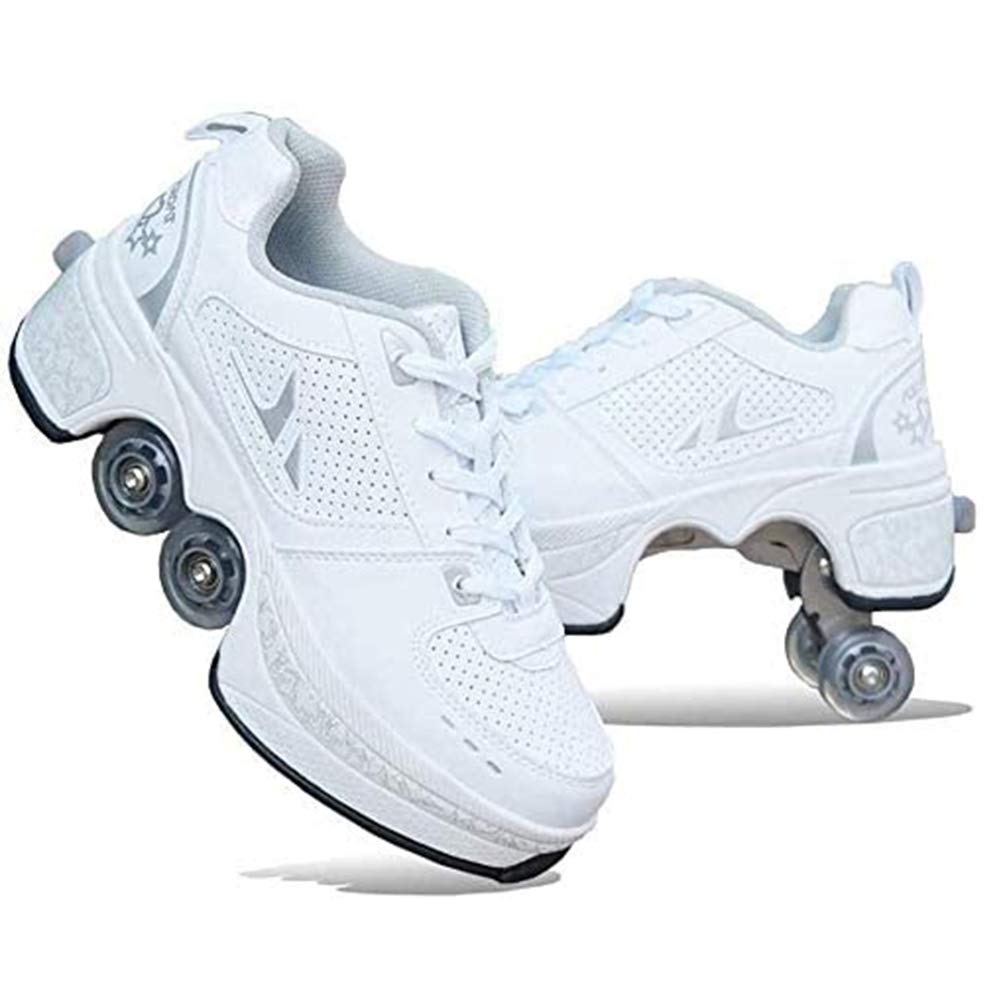 MLyzhe Automatic Roller Shoes - Double-Row Deform Wheel Skates for Men & Women, Kids & Adults | Invisible Pulley Walking Shoes for Outdoor Fun, Commuting & Skating