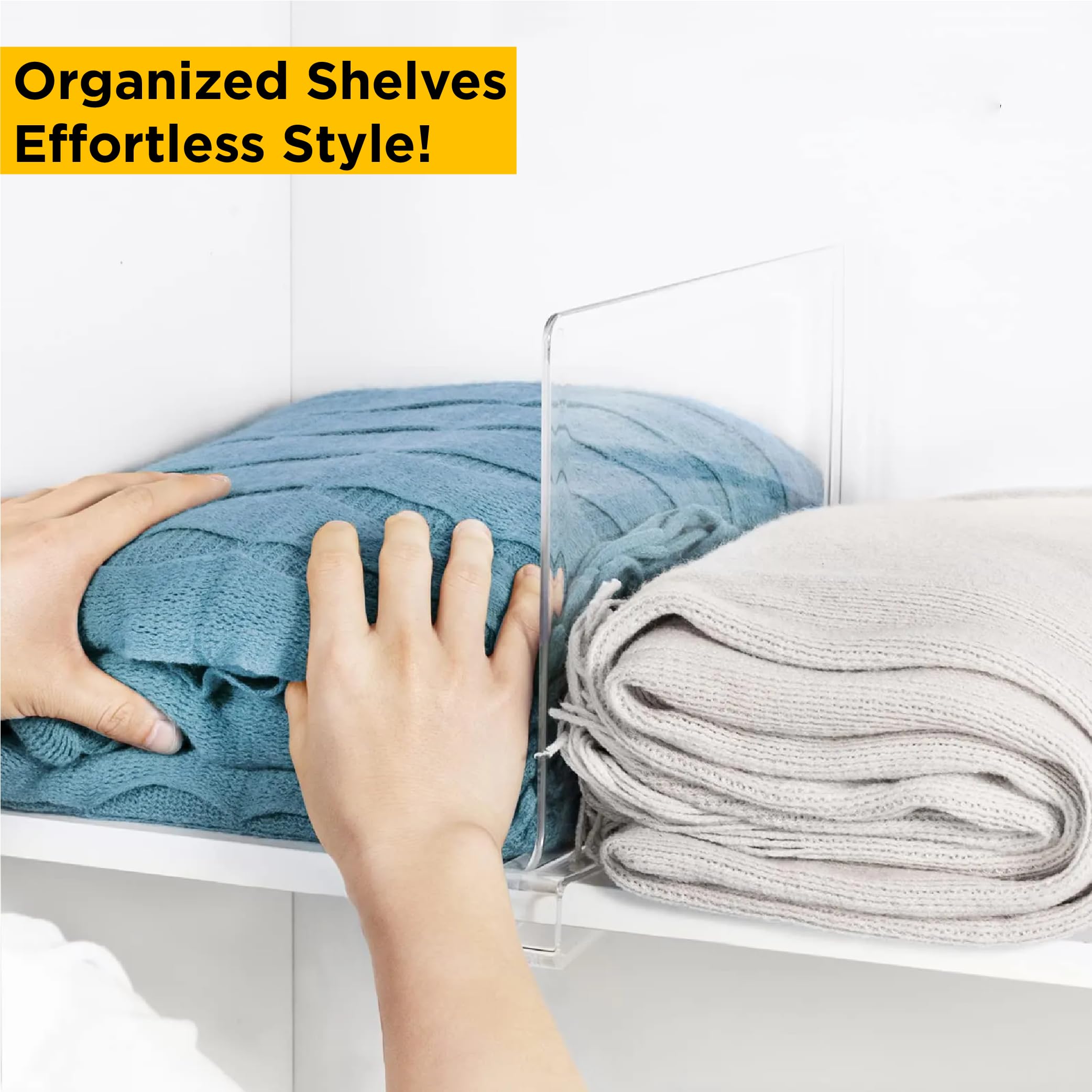 Clear Acrylic Shelf Dividers for Closet Organization - 4 Pack Plastic Shelf Organizers for Clothes, Purses & Storage - Perfect for Bedroom, Kitchen & Office Shelves - Space Saving Home & Office Organization Solution