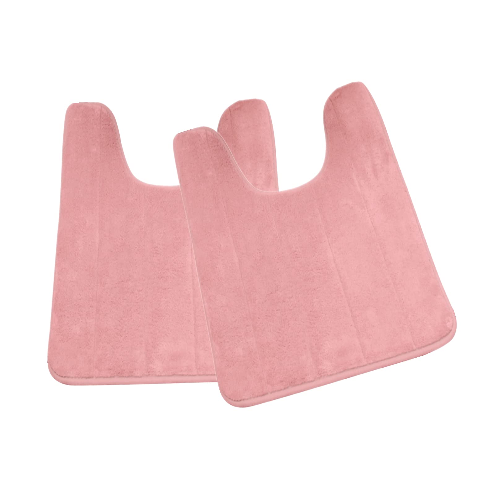 2Pcs Memory Foam Bath Mat Set - Ultra Soft & Absorbent Non-Slip Bathroom Rug, Washable U-Shape Toilet Mat (15.7x24 Inches, Pink) for Bathroom Floor, Shower & Vanity Area