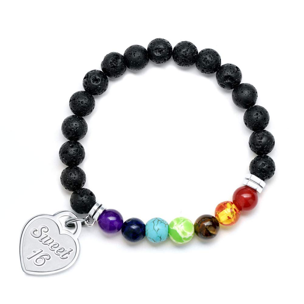 Lava Rock Chakra Bracelet for Women & Teens - Anxiety Relief Diffuser Bracelet with Heart Charm | Spiritual Healing Jewelry for Birthday Gifts, Meditation & Daily Wear | Best Present for Girls, Women & Teens