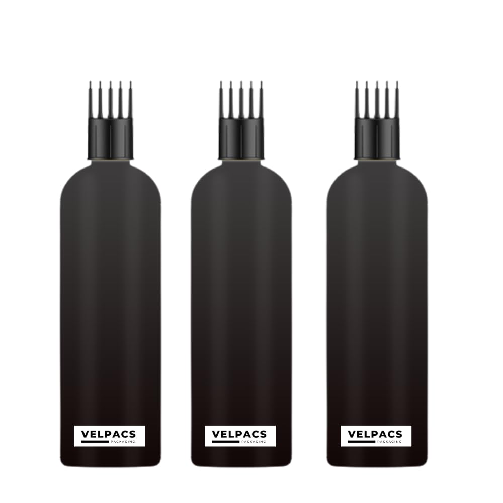 Velpacs 200ml Empty Black Plastic Hair Root Applicator Bottle with Comb Head - Perfect for Rosemary Tea, Hair Oil, Color, Shampoo Application - Travel-Friendly & Salon Use (Pack of 2) - Great for DIY Hair Treatments, Scalp Massage & At-Home Hair Coloring