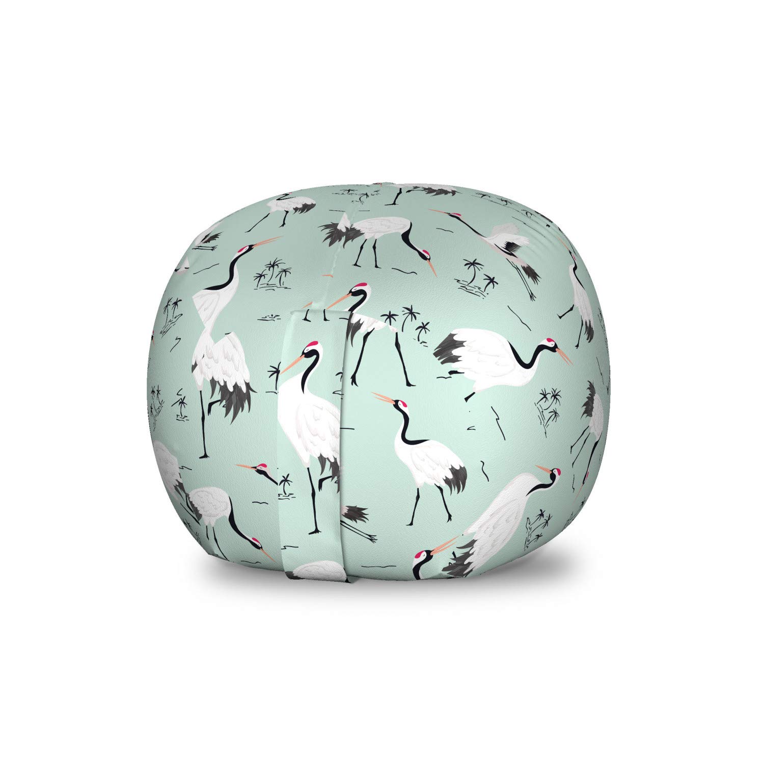 Ambesonne Bird Print Storage Toy Bag Chair - Japanese Cranes & Exotic Trees Design - Washable Stuffed Animal Organizer - Small Size Pale Blue White - Perfect for Kids' Room, Nursery, or Playroom Storage