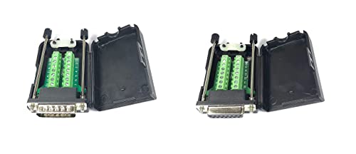 DB15 D-Sub Solderless Breakout Terminal Block Connector Kit (1 Male + 1 Female) for DIY Electronics, Arcade Machines & Industrial Control Systems