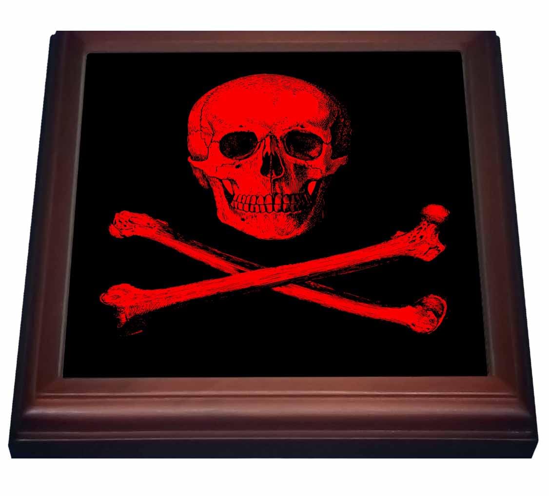 3D Rose Skull and Crossbones Ceramic Tile Trivet - 8