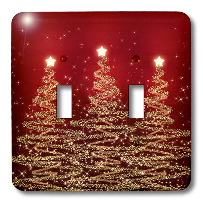 3D Rose Sparkling Christmas Trees Red Double Toggle Switch - Decorative Wall Plate for Holiday Home Decor, Perfect for Living Room, Bedroom, and Office
