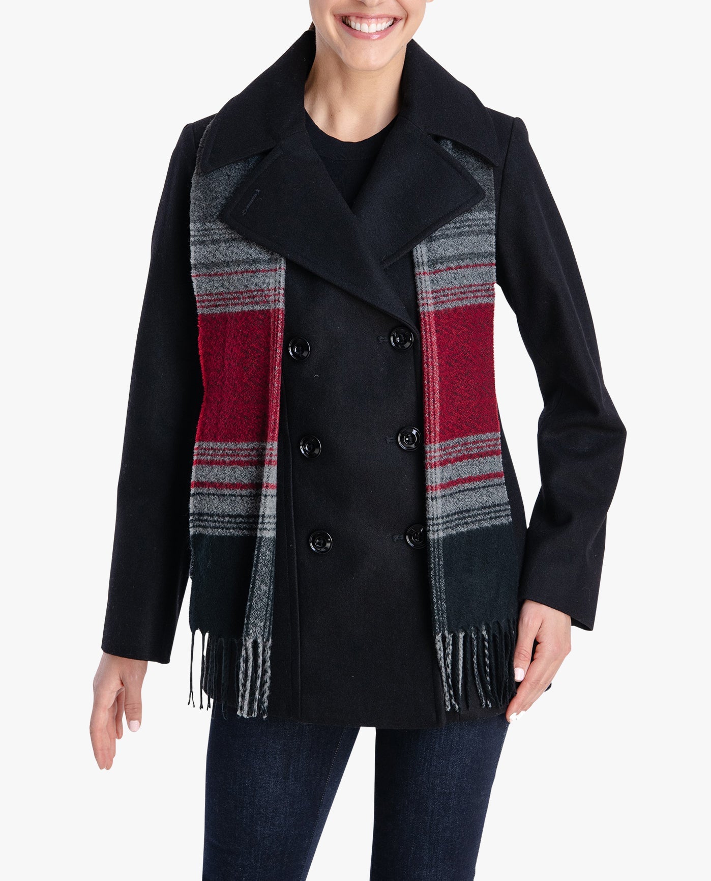 Double Breasted Peacoat with Scarf - Classic Wool Winter Coat for Men & Women | Perfect for Office, Dating & Formal Occasions
