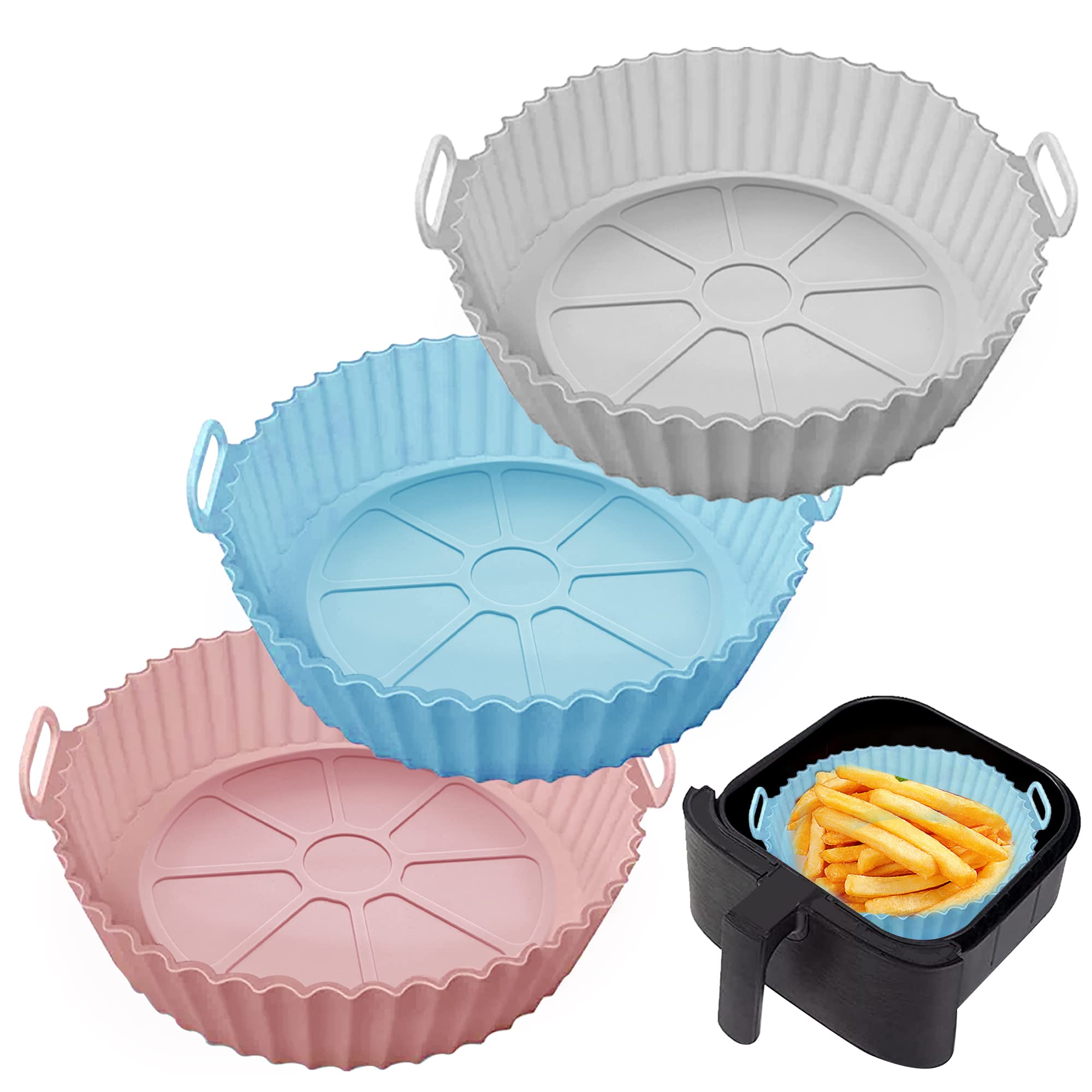 3-Pack Non-Stick Silicone Air Fryer Liners for 3QT-5QT Air Fryers | Reusable, Heat-Resistant & Parchment Paper Replacement | Perfect for Cooking, Baking & Roasting Chicken Wings, Fries & Vegetables