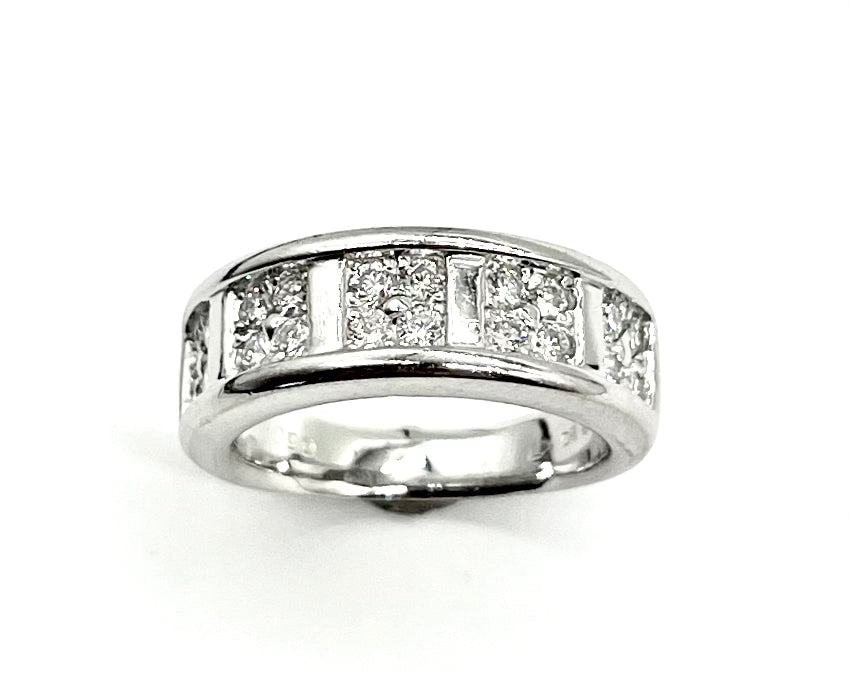18K White Gold Wide Diamond Band Ring for Women - Elegant Wedding, Engagement & Anniversary Jewelry Gift