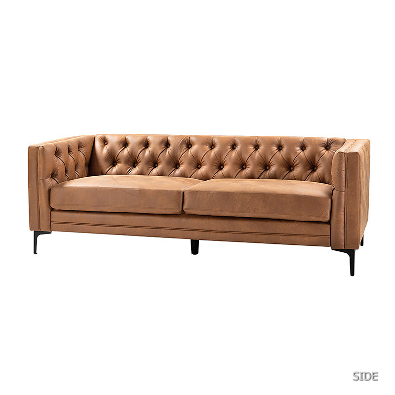 84'' Vegan Leather Tufted Sofa - Modern Faux Leather Couch for Living Room, Office & Lounge - Comfortable Mid-Century Style Sectional with Button Tufting